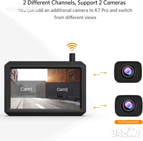 K7PRO Комплект цифрова безжична камера за заден ход, поддържа 2 камери със стабилен сигнал, 5-инчов , снимка 3 - Аксесоари и консумативи - 51109836