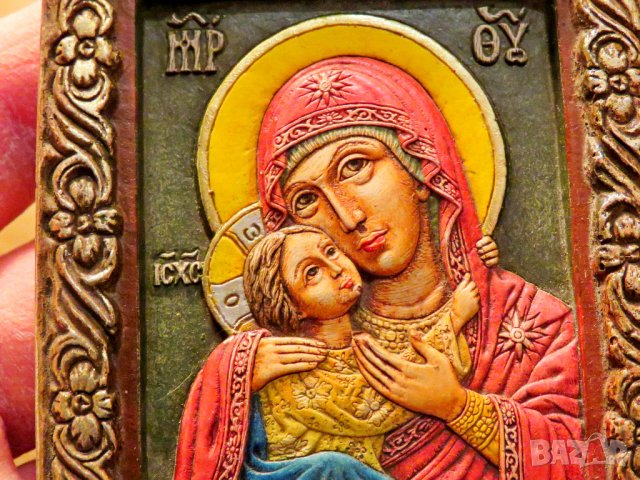 Стара малка православна Богородица с младенеца, Дева Мария - за зачатие ...