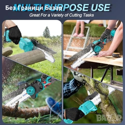 Нов Мини верижен трион 6" безчетков мотор с 2×4000mAh батерии за дърва, снимка 3 - Други инструменти - 52463493