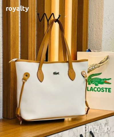 Lacoste Бяла Кожена Дамска Чанта 