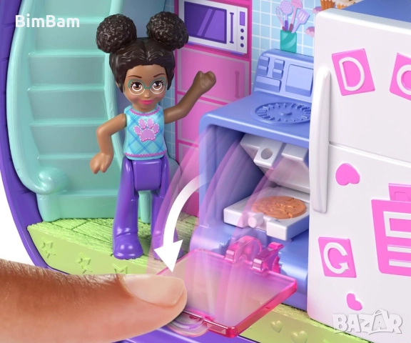 Игрален комплект Polly Pocket с аксесоари в чантичка - Кучешко пижамено парти, снимка 7 - Кукли - 52466511