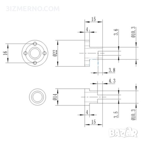 Месинг Гайка с трапецовидна резба 8mm T8 Z axis, снимка 5 - Железария - 41685606