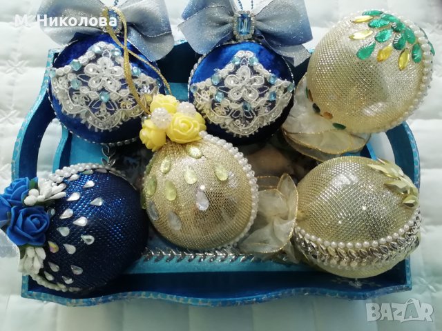 Ръчно декорирани Новогодишни/коледни/топки за елха и поднос, снимка 6 - Декорация за дома - 41964024
