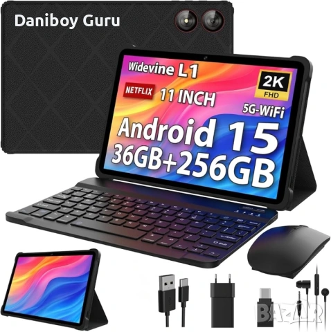 Pixgood Таблет 11” Android 15, 36GB+256GB IPS дисплей