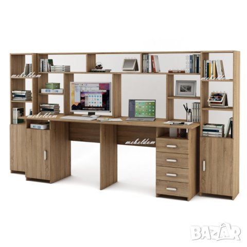 Бюро 208см. за двама с надстройка,4 чекмеджета,врата и 2 етажерки с плавни врати(код-0938), снимка 2 - Бюра - 41915419