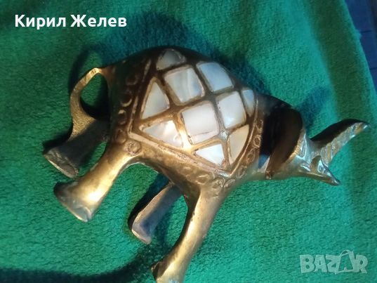 Стара РЯДКА БРОНЗОВА ФИГУРКА СЛОНЧЕ за ЩАСТИЕ СТАТУЕТКА МАЙСТОРСКИ ИНКРУСТИРАНА със СЕДЕФ 32846, снимка 8 - Колекции - 39100514