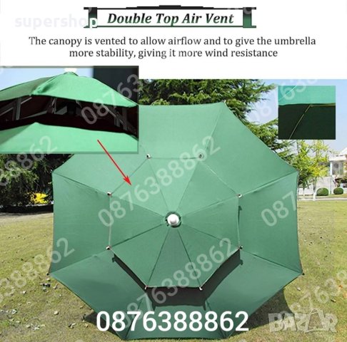 Плажен Чадър с Двоен Покрив за Стабилност при Вятър 220см., снимка 6 - Градински мебели, декорация  - 41404081