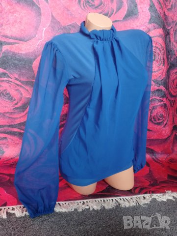 Турско синя официална блуза С/М, снимка 4 - Блузи с дълъг ръкав и пуловери - 41375568