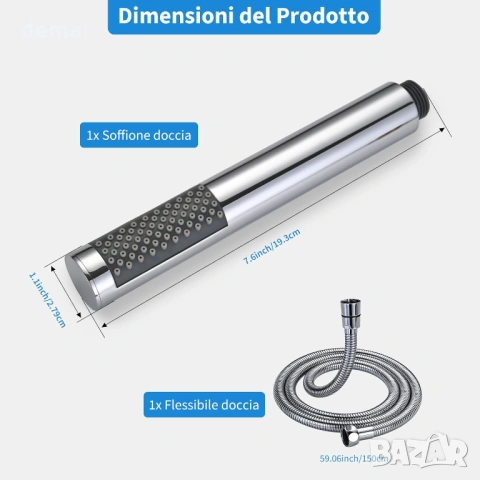 Ръчен душ за високо налягане от неръждаема стомана с маркуч 1.5 м, хромирано покритие, снимка 6 - Душове - 53778998