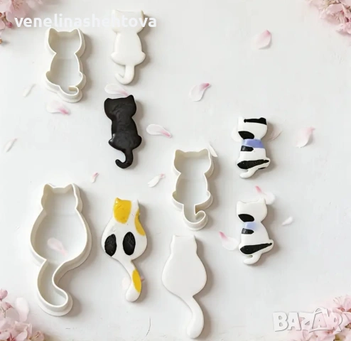 5 броя котета котки коте глава пластмасови резци резец тесто бисквитки фондан декорация торта смола 