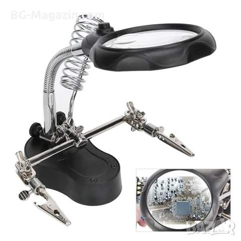 Мощна професионална настолна увеличителна лупа помощна ръка с LED осветление за запояване платки, снимка 3 - Поялници и запояване - 50921105