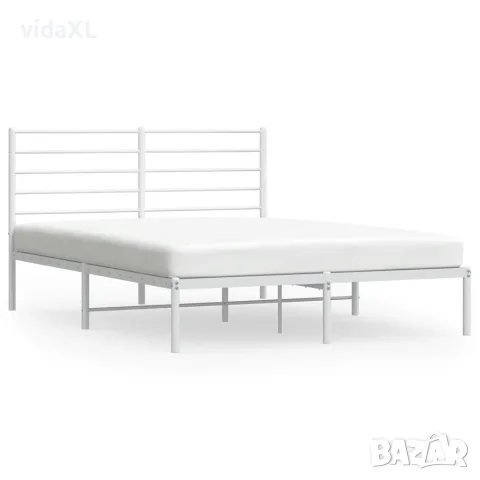vidaXL Метална рамка за легло с горна табла, бяла, 120x190 см