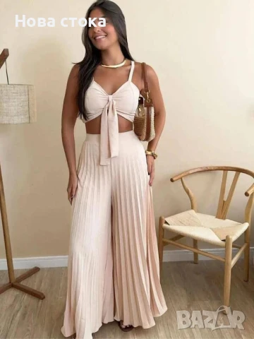 Дамски  сет Топ с плисиран широк панталон/ Италианско производство/, снимка 7 - Комплекти - 50772533