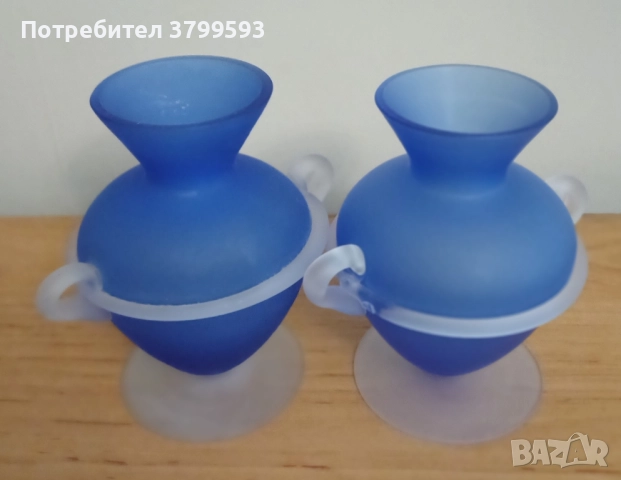 2 сини стъклени вазички, снимка 2 - Вази - 52442868