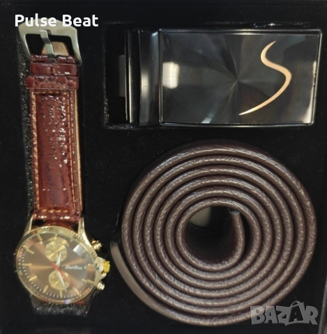 Мъжки подаръчен комплект - Часовник и колан с изискан дизайн, снимка 5 - Подаръци за мъже - 52056053