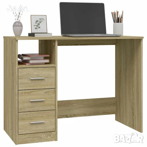 vidaXL Бюро с чекмеджета, сонома дъб, 102x50x76 см, инженерно дърво, снимка 4 - Бюра - 56147963
