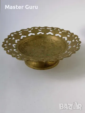 Стара бронзова чиния, фруктиера с флорални орнаменти - 22 см., снимка 4 - Антикварни и старинни предмети - 47285423