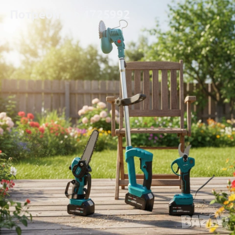 Акумулаторен комплект 3в1 – тример, ножица и резачка с 3 батерии 36V/8Ah, снимка 9 - Градински цветя и растения - 53341571