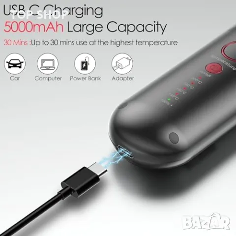 Нова USB-C Компактна Четка за Изправяне на Коса 5000mAh за Пътуване, снимка 7 - Преси за коса - 49339250
