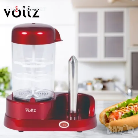 Уред за хот-дог с приставка за 6 яйца Voltz OV51984A, 365W, Незалепващо покритие, Червен , снимка 2 - Други - 49520090