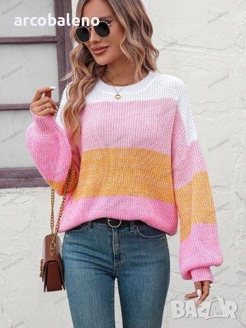 Дамски моден пуловер с цветни блокове, 3цвята - 023, снимка 8 - Блузи с дълъг ръкав и пуловери - 42305738