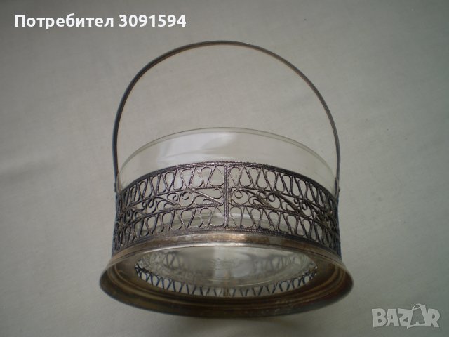 Винтидж кошница филигран със стъкло маркирана ЮММЕТ, снимка 4 - Други ценни предмети - 41819208