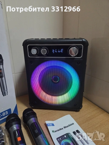 Чисто нова блутут караоке колонка Vosoco T-03 с два безжични микрофона. , снимка 4 - Тонколони - 53747560