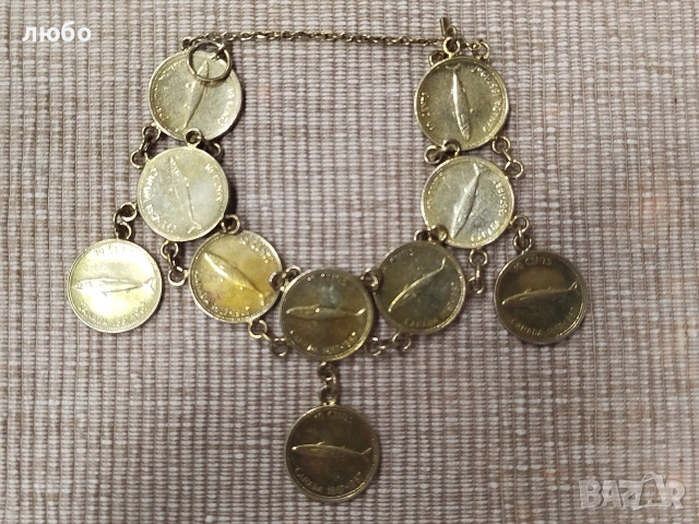 Сребърна Гривна От  Монети 0,800 Във Златно Покритие , снимка 9 - Гривни - 53507654