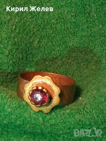 КРАЛСТВО ЮГОСЛАВИЯ МЕСИНГОВ ПРЪСТЕН от ДИНАР с КАМЪК ГРАНАТ РЪЧНА СТАРИННА МАЙСТОРСКА РАБОТА 19637, снимка 2 - Антикварни и старинни предмети - 36378121