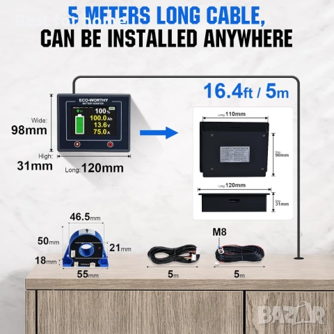 ЕКОЛОГИЧЕН монитор за батерии, 200A, 12V/24V/36V/48V, снимка 5 - Друга електроника - 52585284