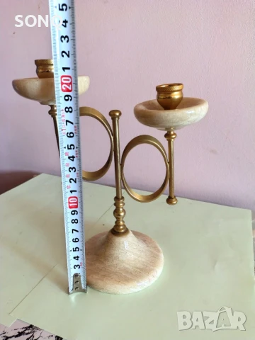 Страхотен Свещник Оникс И Позлата, снимка 5 - Антикварни и старинни предмети - 51155967