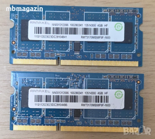 Intel Pentium Processor 2020M 2M Cache 2.40 GHz / Ramaxel RAM памет 8GB (2x4GB) DDR3L 1600MHz SO-DIM, снимка 3 - Части за лаптопи - 53182797