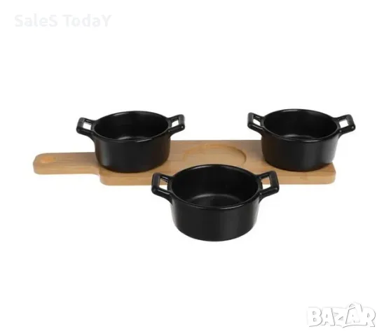 Бамбукова дъска/ поднос +3бр керамични купички, 28см , снимка 2 - Прибори за хранене, готвене и сервиране - 49217287