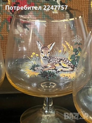 Кристални чаши Ловен мотив 500 мл, снимка 5 - Антикварни и старинни предмети - 53056776