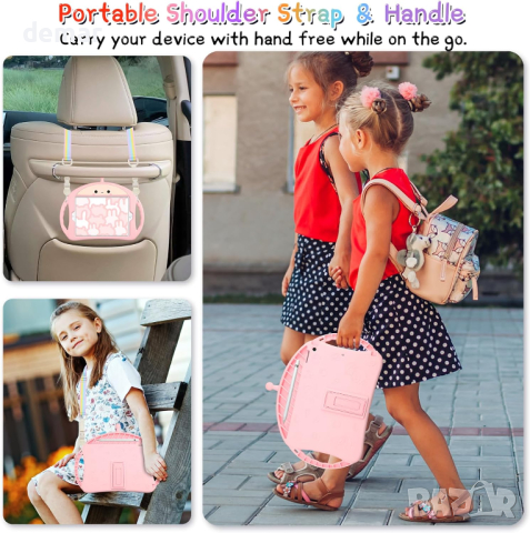 Aolcev Калъф с протектор за екран за iPad 9-то поколение 10.2 инча 2021/2020, розов, детски, снимка 6 - Калъфи, кейсове - 44737795