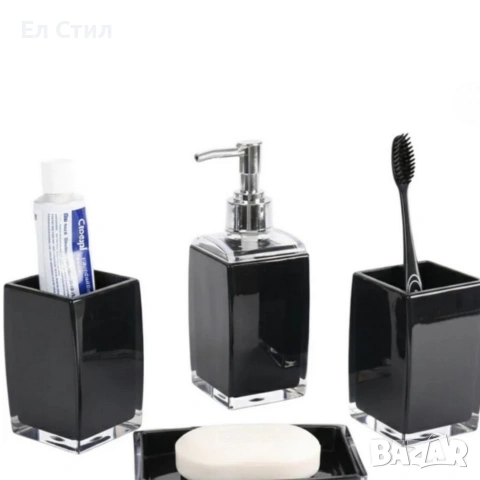 Комплект аксесоари за баня Cheffinger – 4 части, дозатор за сапун, чаша за четки и сапунерка, снимка 9 - Други стоки за дома - 53573346