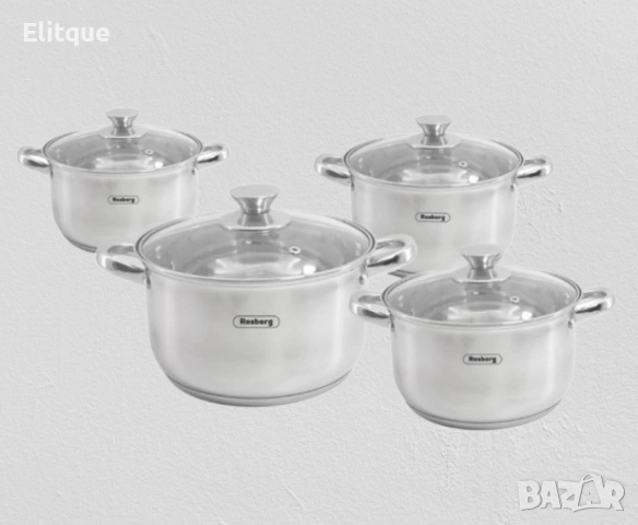Комплект тенджери Rosberg 16/18/20/24см. - 1.8/2.5/3.4/5.8л., Неръжд. стомана, снимка 3 - Съдове за готвене - 52672413