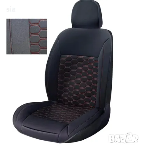 Калъф за седалка, подложка за кола, Универсален модел, черен цвят с червен конец