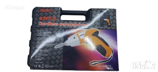 Компактен акумулаторен винтоверт 4.8V с 45 части, снимка 2 - Друга електроника - 52753576
