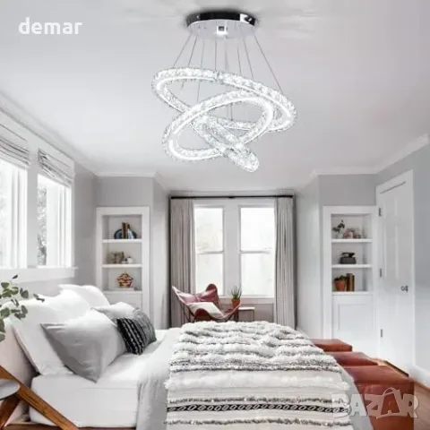 Полилей с LED 3 пръстена и кристални елементи, 50×40×30 см, снимка 5 - Полилеи - 55933439