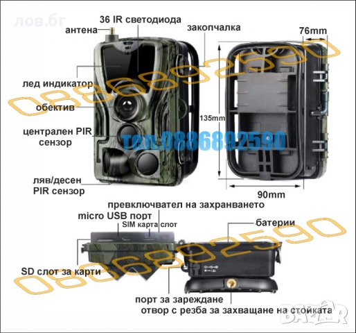 Ловна камера suntek HC-801М, Фото капан ,FUL HD 120градуса,MMS EMAIL 2”дисплей 20м нощно виждане, снимка 2 - Оборудване и аксесоари за оръжия - 39945292