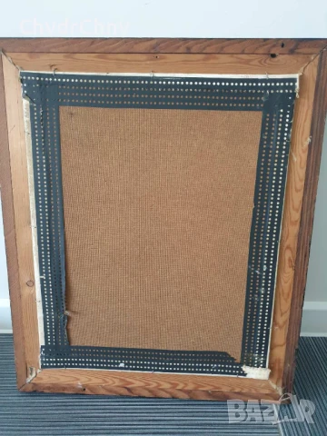 60х50см/стара картина масло върху платно-фазер/натюрморт чайник с цветя/дървена рамка, снимка 10 - Картини - 51356945