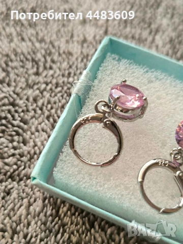 Сребърни обеци с розов цирконии , снимка 5 - Обеци - 53792646