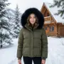 Дамско Зимно Яке С Пухена Качулка - Зелено Или Кафяво Код Roni-14, снимка 1