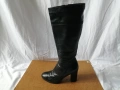 № 39 дамски ботуши естествена кожа - с висок ток; черен цвят, снимка 1