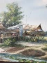 69х49см/голяма картина масло върху платно/джунгла/наколни къщи-дървета-река/дървена рамка, снимка 2