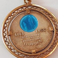 Прекрасна златна 750-18 карата висулка,медальон с емайл, снимка 3 - Колиета, медальони, синджири - 41229653