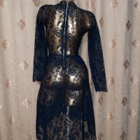 М Тъмно синя дантелена рокля с дълъг ръкав , снимка 7 - Рокли - 39558416