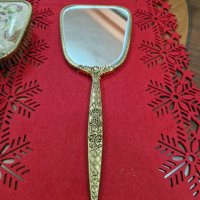 Прекрасен антикварен английски комплект огледало четка бронз месинг , снимка 6 - Антикварни и старинни предмети - 41489822