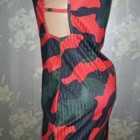 Секси рокля със странични отвори червен камуфлаж М, Л, снимка 3 - Рокли - 41741449